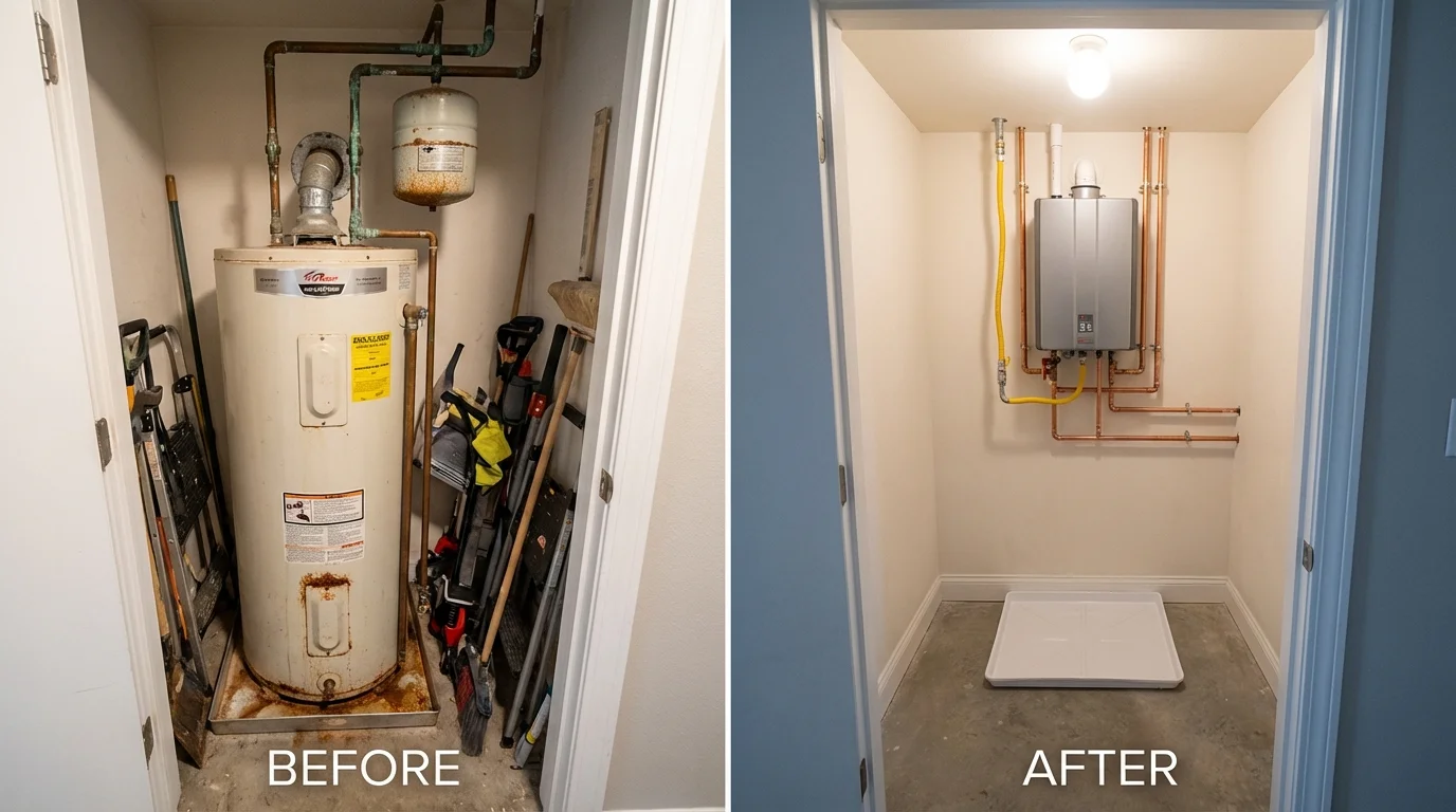Tank water heater versus wall-mounted tankless unit comparison for Newport Beach, CA homeowners