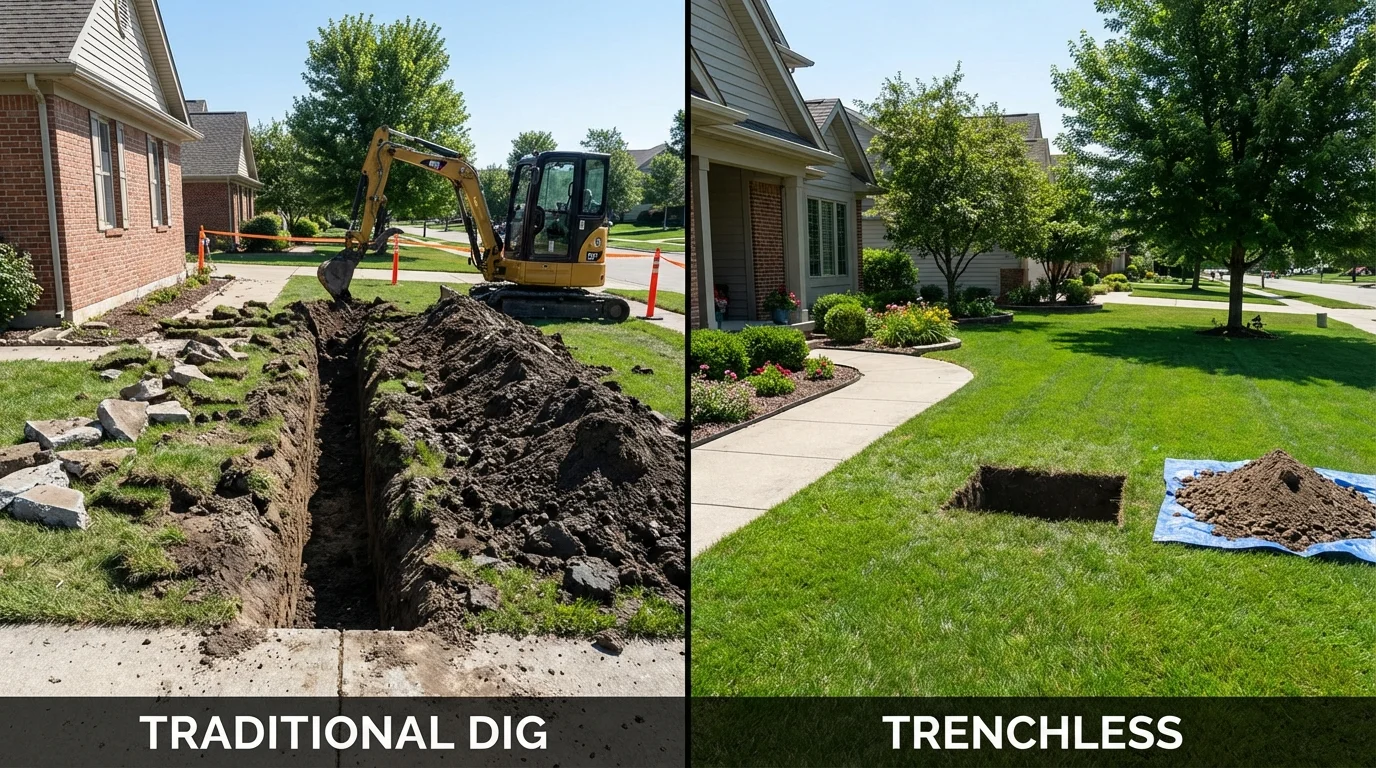 Trenchless sewer repair with minimal yard damage versus traditional excavation in Newport Beach, CA